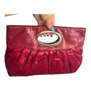 Vintage Express Red Faux Leather Clutch Snake Skin Snap Handle Bag